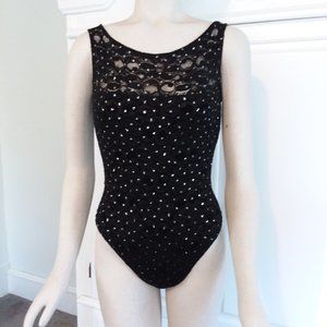 Unique Vintage High Neck Lace Silver Swimsuit/Bathing Suit, Small